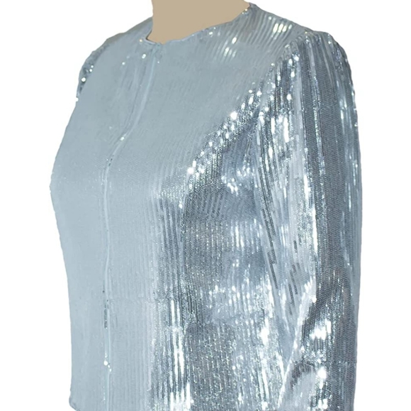 Women Casual Open Front Sequin Jackets Cardigan Glitter Long Sleeve crop blazer - Picture 4 of 6